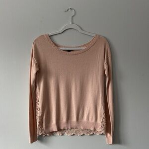 American Eagle Outfitters Lace Hem Long Sleeve Top - Soft Pink